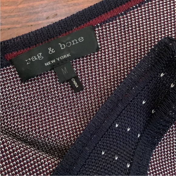 rag & bone Abigail Dot Knit Body Conscious V Neck Dress in Navy - Picture 6 of 14